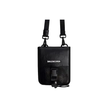 Balenciaga Leather Leather Shoulder Bag Crossbody Bag Card Holder Wallet Men's Black