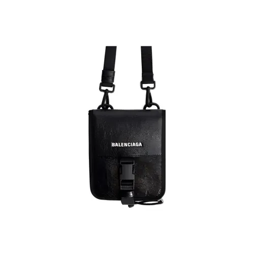 Balenciaga Leather Leather Shoulder Bag Crossbody Bag Card Holder Wallet Men's Black