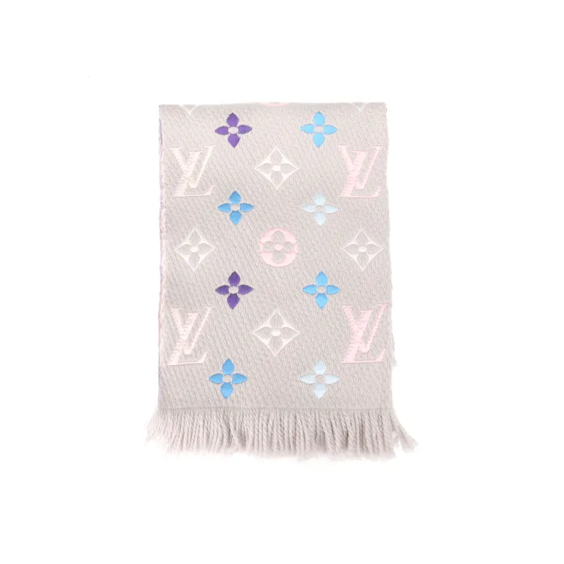 LOUIS VUITTON Logomania Rainbow Wool Silk Knit Scarves Women's Rainbow Multicolor-0
