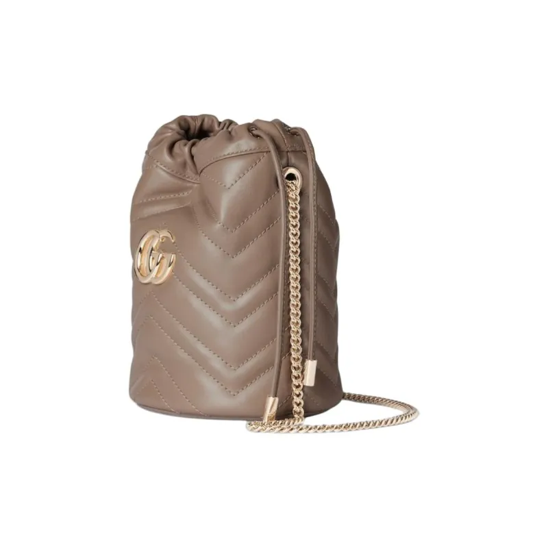 GUCCI GG Marmont Leather Bucket Bags Shoulder Bags Mini Women's Taupe-2