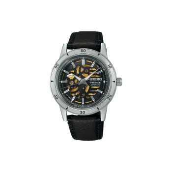 SEIKO Automatic/Manual Mechanical Movement Cowhide Strap Watch 46.2mm Men's Watches Cut Out Dial