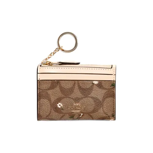 COACH Canvas With Leather Clutch Card Holder Card Wallet Mini Women's White & Brown