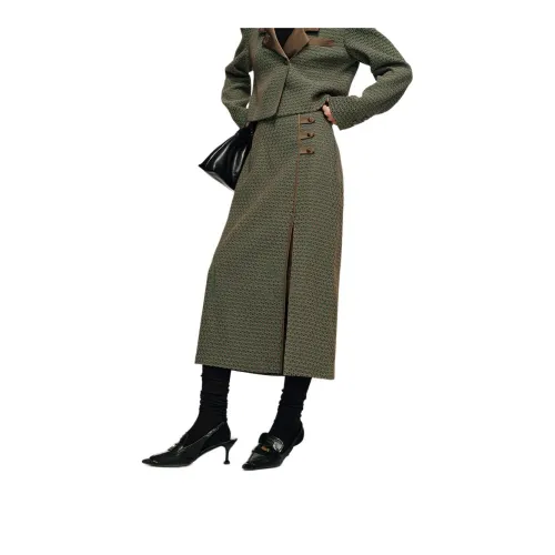 SHUXI Casual Long Skirts Women's Rustic Green