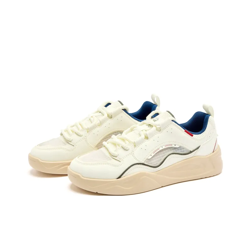 QIAODAN Wave Shoes Height Increasing Wear Resistant Lightweight Slip Resistant Low Top Skateboard Shoes Men's Beige-2
