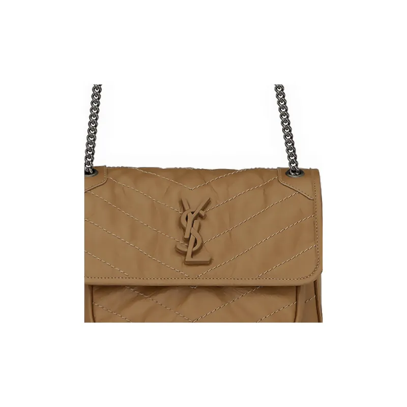 SAINT LAURENT Niki Calfskin Hobo Bag Crossbody Bag Shoulder Bag Mini Women's Brown Yellow-4