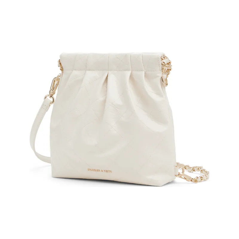 CHARLES&KEITH Polyurethane Synthetic Leather Backpack Women's Black/Cream Milk White/Silver/Pink-10