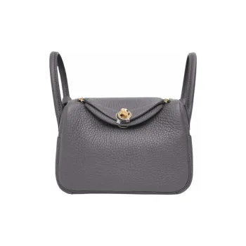 HERMES Lindy Clemence Bullock Leather Shoulder Bag Mini Women's 85 Ardoise Slate Gray