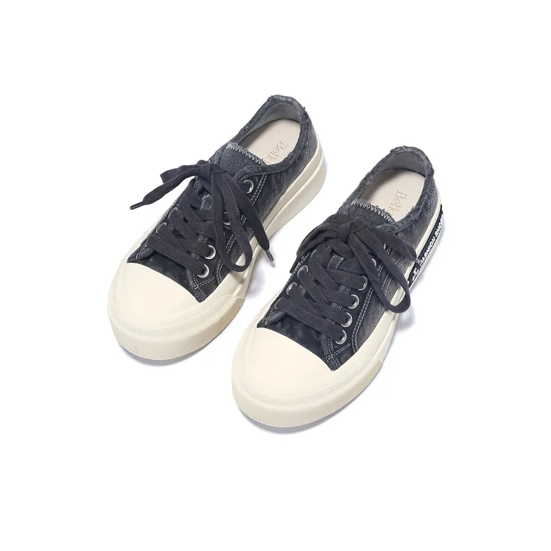 BELLALILY Low Top Canvas Shoes Women's Gray Black-3