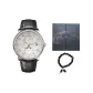 Silver Needle Apricot Dial Black Leather Strap-Gift Box Set
