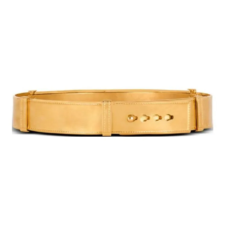 BALMAIN Brass Leather Belts Women's Gold Width: 4cm-1