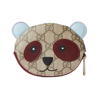 GUCCI Coated Canvas Coin Purse Women's Beige & Dark Brown