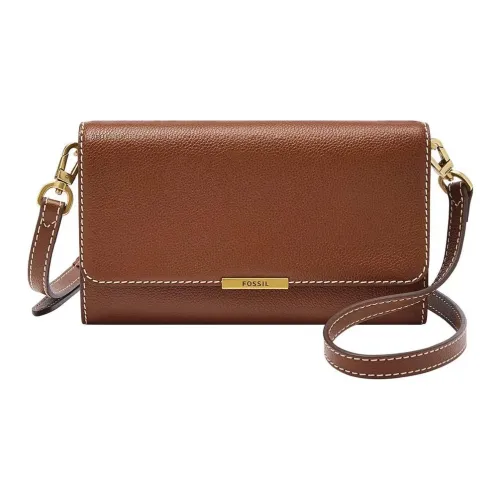 FOSSIL Genuine Leather Shoulder Bag Women's Coffee