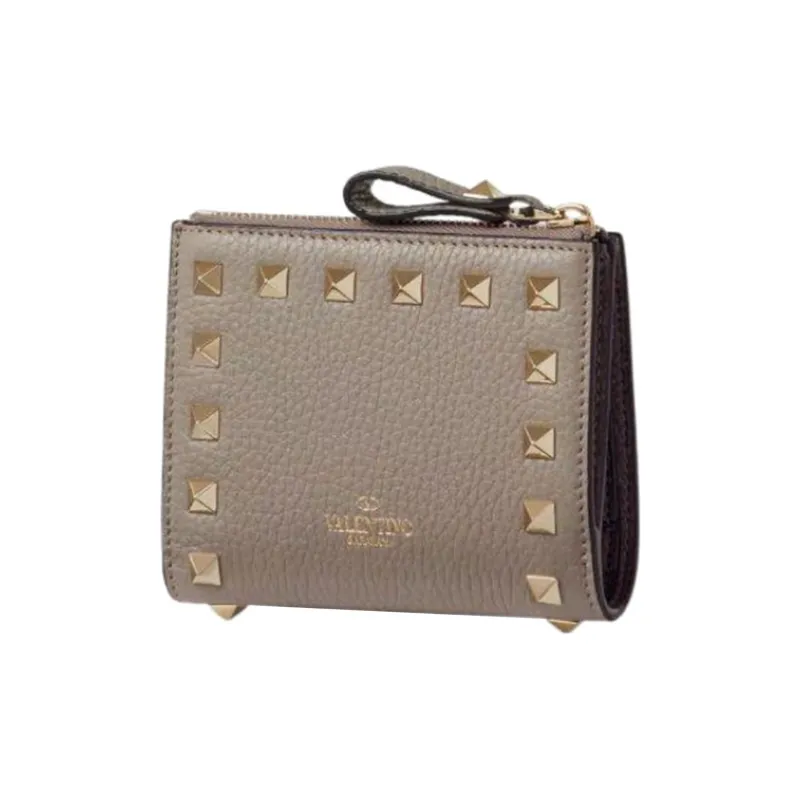 Valentino Rockstud Grain Calfskin Wallet, Coin Purse, Card Holder Trumpets Women's Dove Gray-2