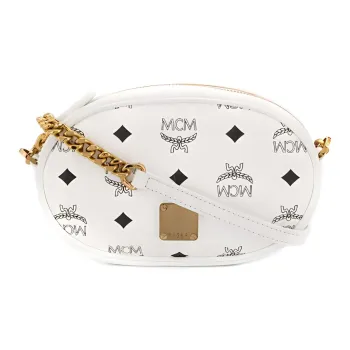MCM Cow Leather Fanny Pack Crossbody Bags Small Size Women's White