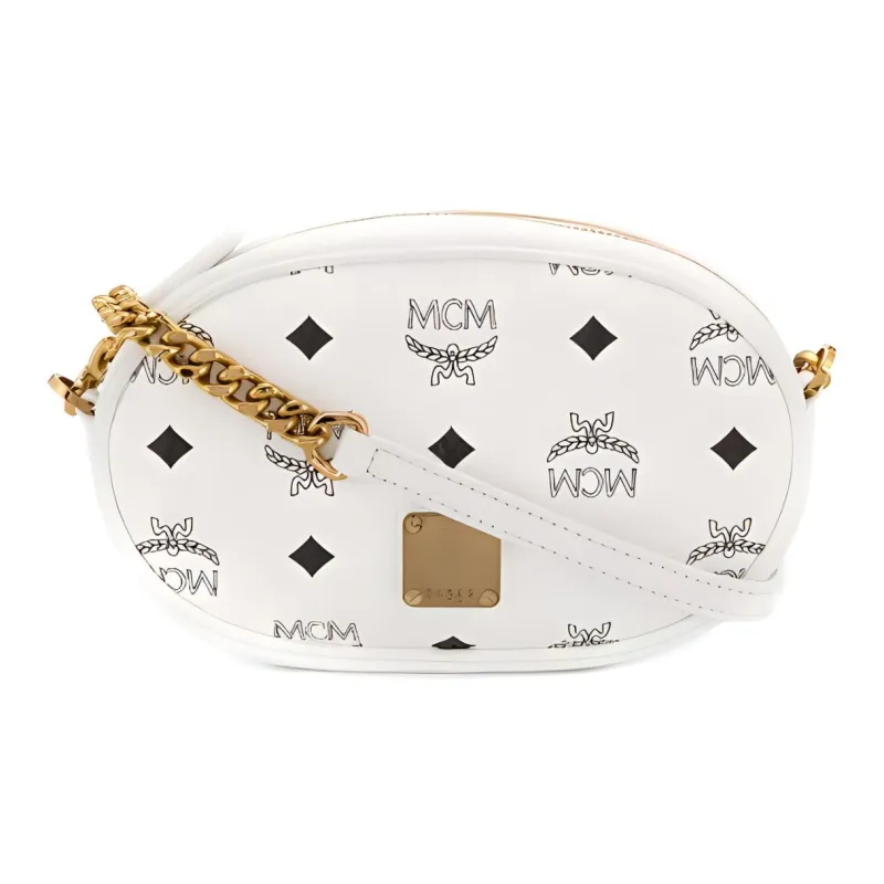 MCM Cow Leather Fanny Pack Crossbody Bags Small Size Women's White-0