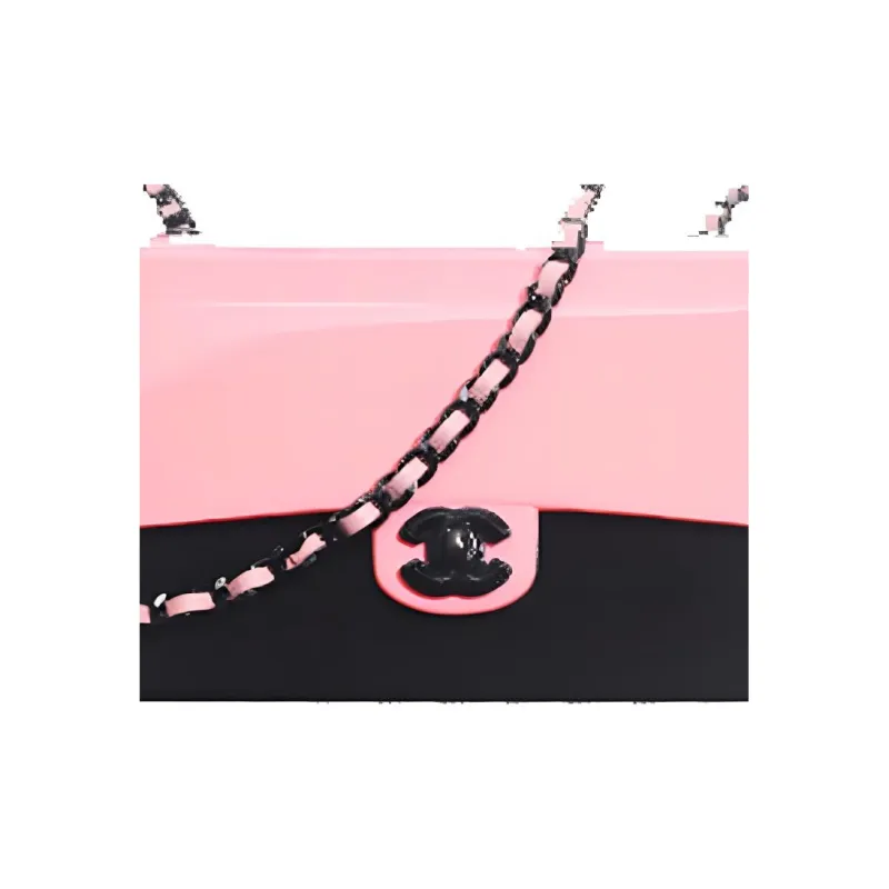 CHANEL 21K Winter Resin Shoulder Bag, Crossbody Bag Mini Women's Light Pink & Black-4