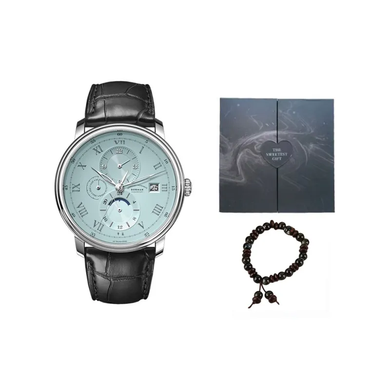 BORMAN Automatic Mechanical Movement Cowhide Strap Watch Men's Watches Beige Watch Dial-10
