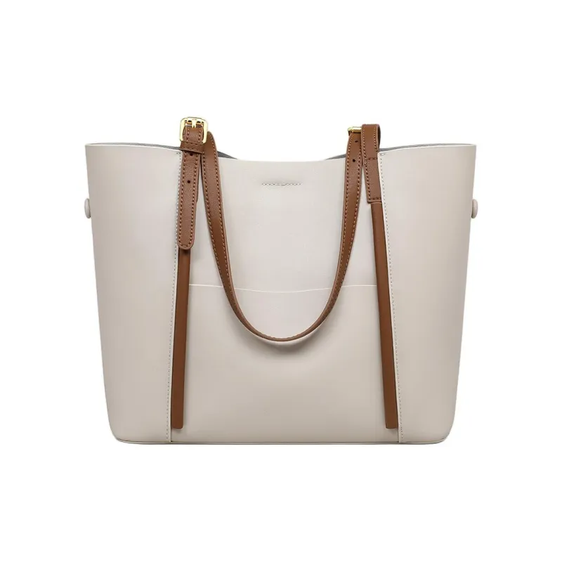 MILLIE'S Cow Leather Tote Bag, Shopping Bag, Shoulder Bag Women's Beige Coffee-1