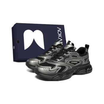 AOKANG Bullet Head Series Chunky Sneakers Men Low Top Black Gunmetal, Gray Blue