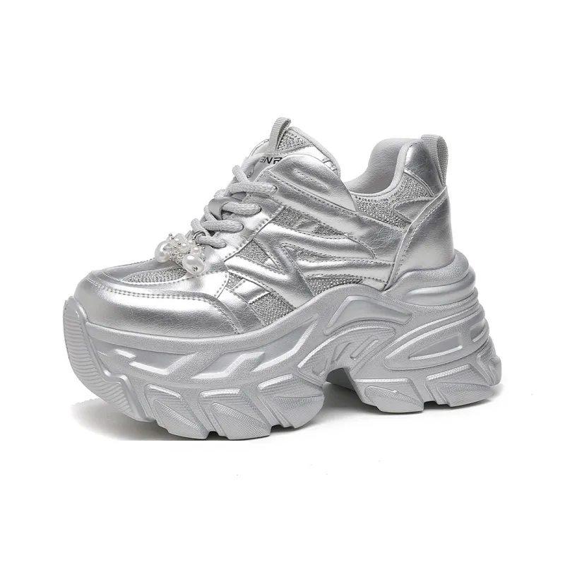 CARDANRO Small sized Sky Vegetables Chunky Sneakers Women's Low Top White/Silver-7