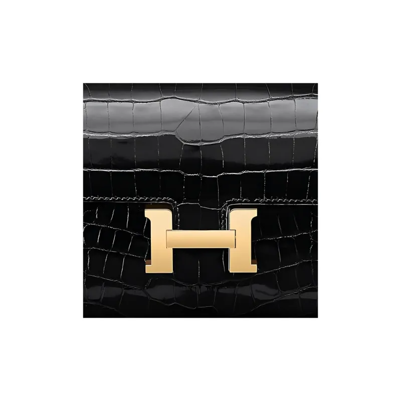 HERMES Crocodile Leather Wallet Women's 89 Noir Black-3