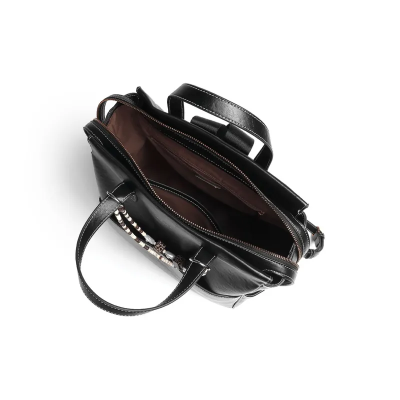 Mulinsen Synthetic Leather Backpack Unisex Black/Light Coffee-5