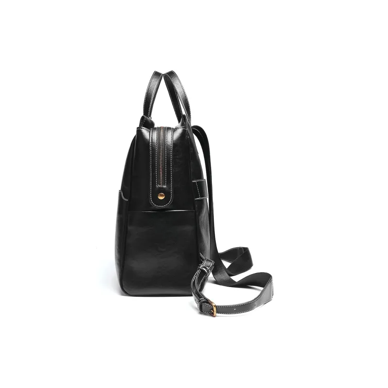 Mulinsen Synthetic Leather Backpack Unisex Black/Light Coffee-2