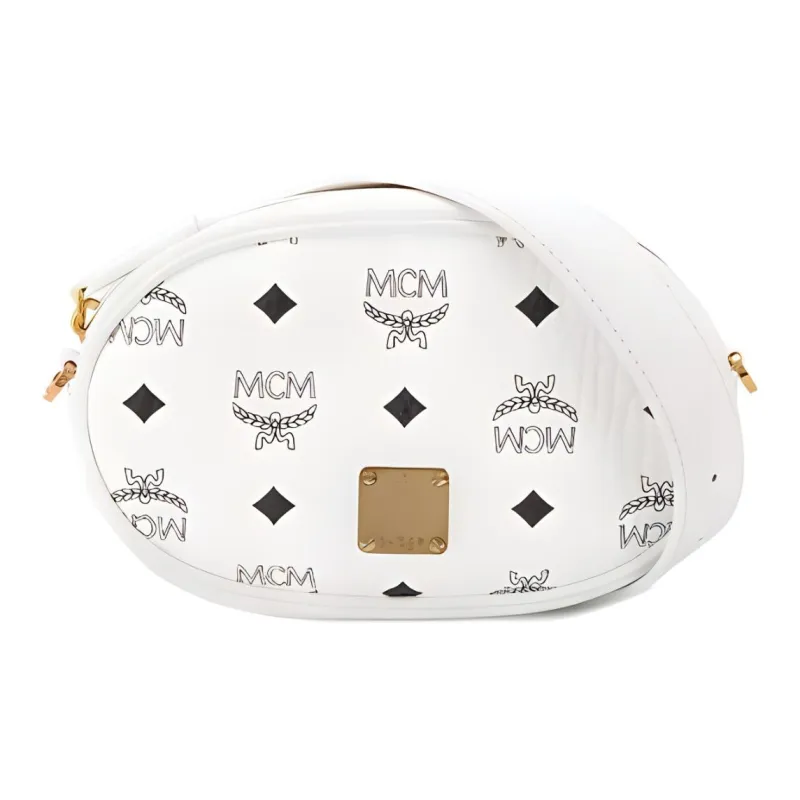 MCM Cow Leather Fanny Pack Crossbody Bags Small Size Women's White-1