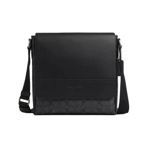 COACH Houston Coated Canvas Shoulder Bag Medium Size Men's Black