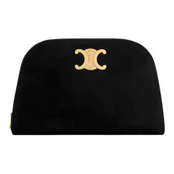 CELINE Triomphe Cow Leather Suede Clutch Women's Black