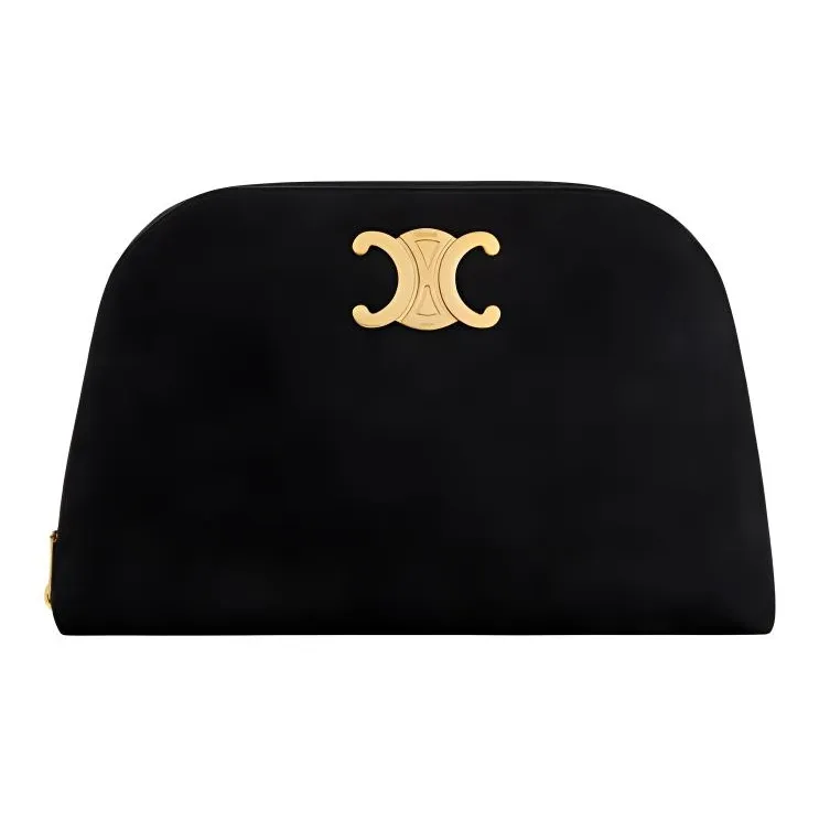 CELINE Triomphe Cow Leather Suede Clutch Women's Black-0