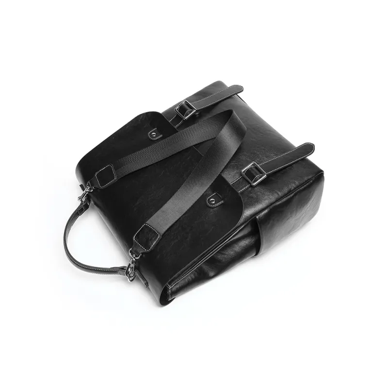 Mulinsen Synthetic Leather Backpack Unisex Black/Light Coffee-5
