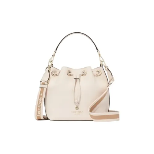 Kate Spade Cow Leather Bucket Bag, One Shoulder Handbag Mini Women's Parchment Paper White