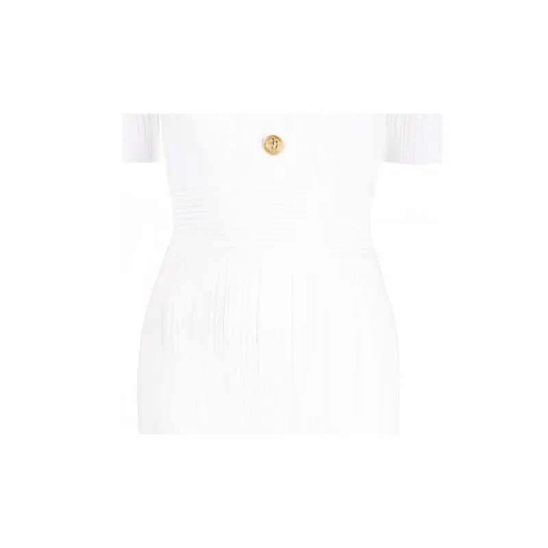 BALMAIN Short Sleeved Dresses Women's White-5