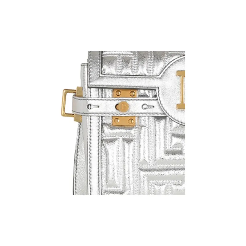 BALMAIN B-BUZZ Quilting Leather Portable Crossbody Bag Shoulder Bag Women's Silver-3