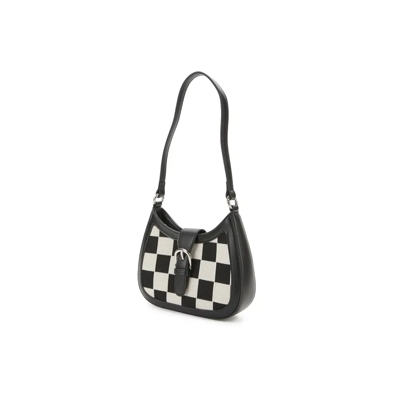 Hotwind Fabric Shoulder Bag Small Size Women's Black Beige-1