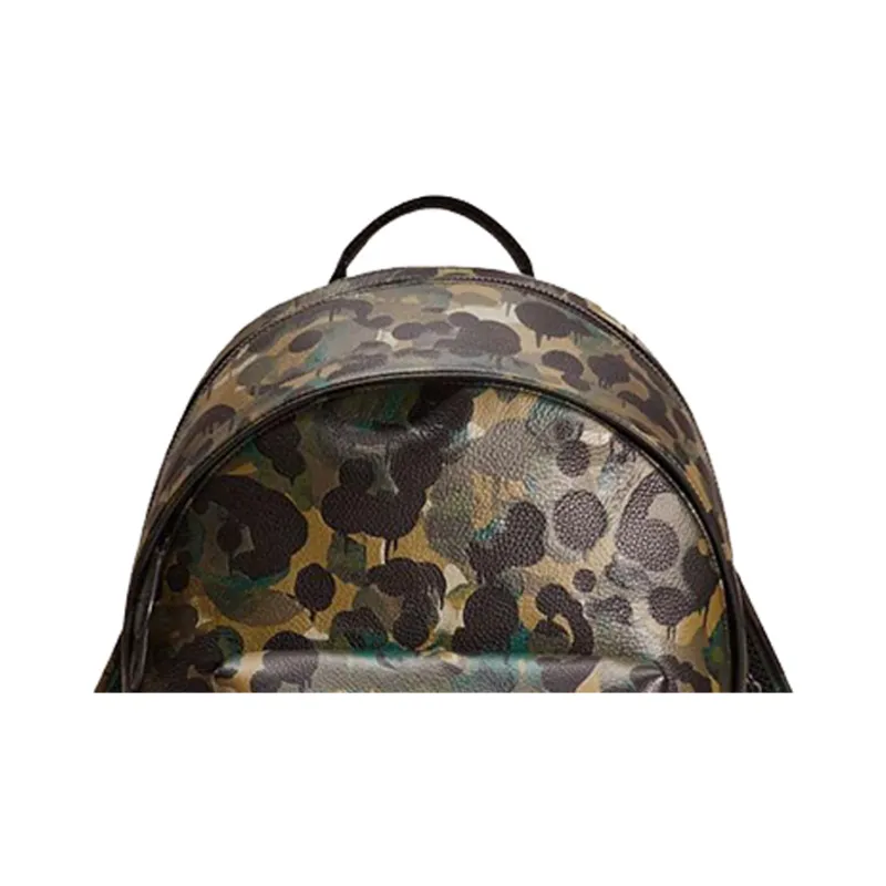 COACH Charter Glossy Pebbled Leather Backpack Large Size Men's Camouflage Green-1