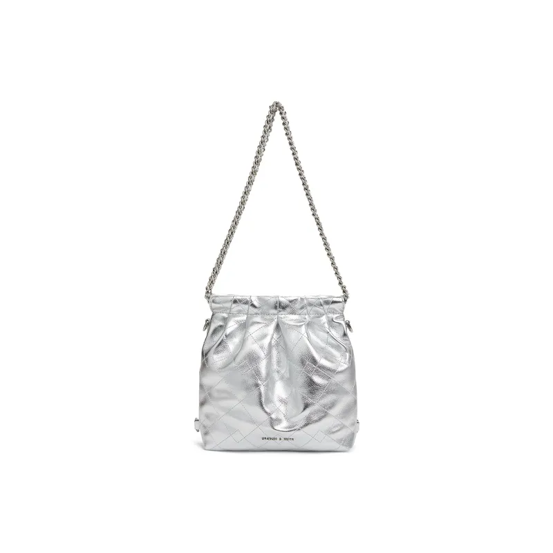 CHARLES&KEITH Polyurethane Synthetic Leather Backpack Women's Black/Cream Milk White/Silver/Pink-22