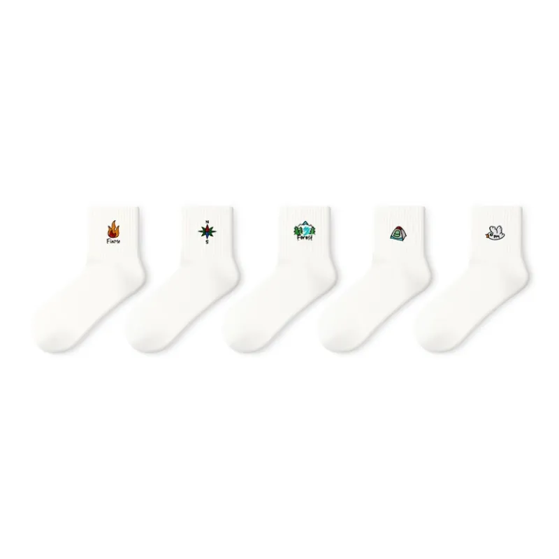 Primeet Mid-Calf Socks Unisex 5 Pack Simple And Cute Patterns-0