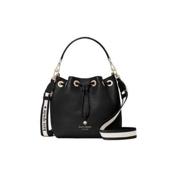 Kate Spade Cow Leather Bucket Bag, One Shoulder Handbag Mini Women's Black