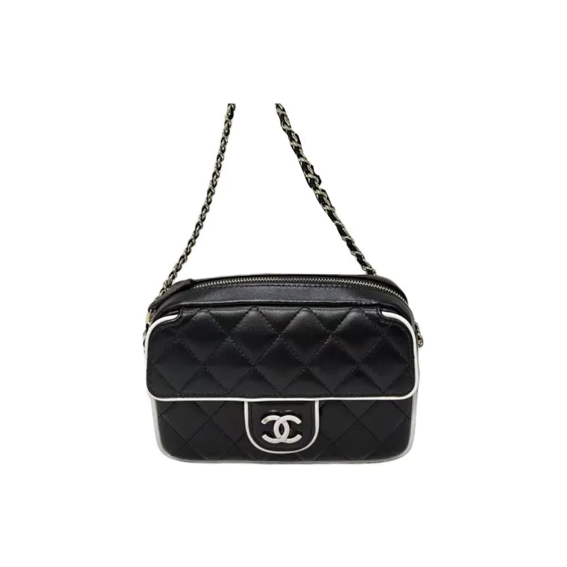CHANEL Lambskin Crossbody Bag Shoulder Bag Small Size Women's Black-0