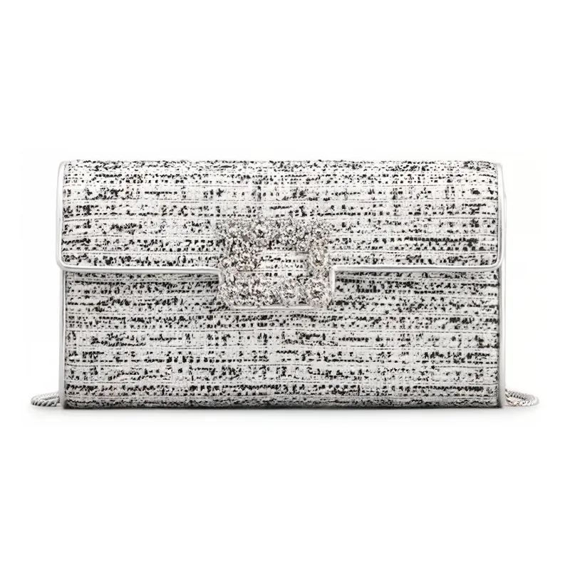 Roger Vivier Flower Strass Fabric Envelope Bag Handheld Shoulder Bag Crossbody Bag Women's Silver-0
