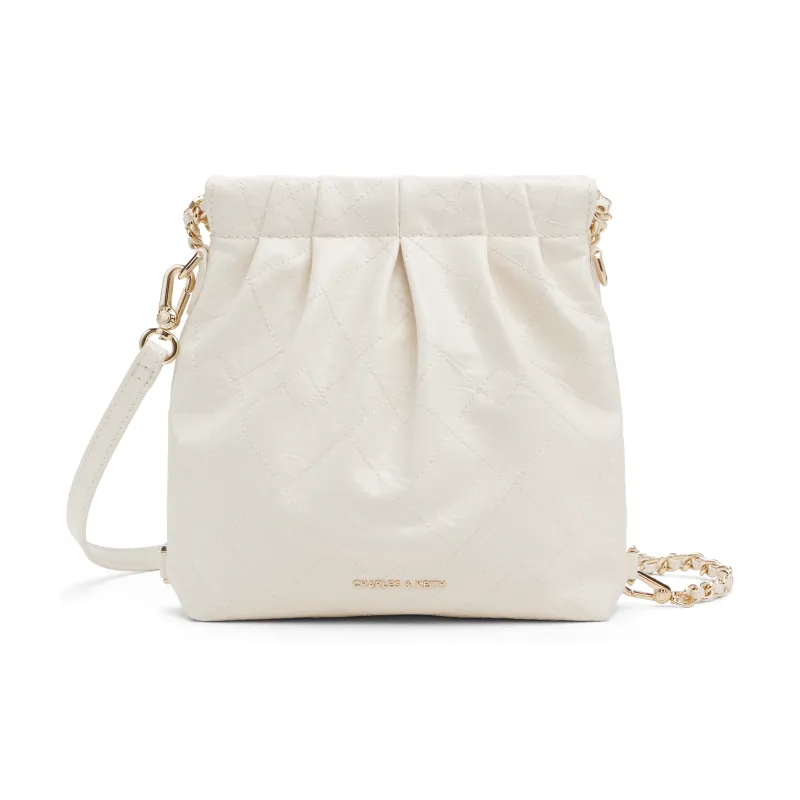CHARLES&KEITH Polyurethane Synthetic Leather Backpack Women's Black/Cream Milk White/Silver/Pink-9