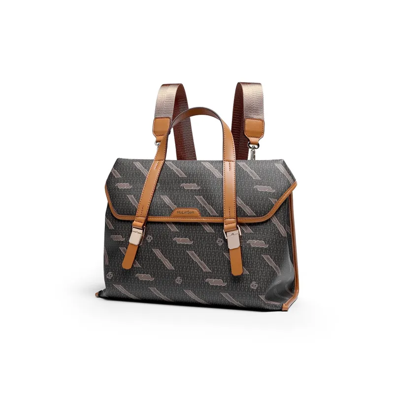 Mulinsen Synthetic Leather Backpack Regular Unisex Ecru/Coffee-9