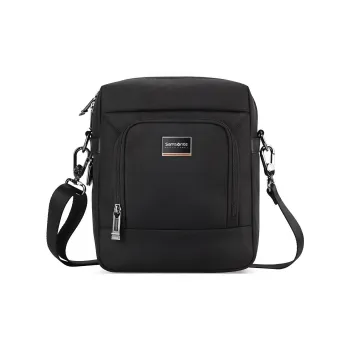 SAMSONITE Fabric Cow Leather Patchwork Crossbody Bag Shoulder Bag Small Size Men's Black
