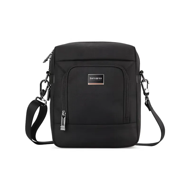 SAMSONITE Fabric Cow Leather Patchwork Crossbody Bag Shoulder Bag Small Size Men's Black-0