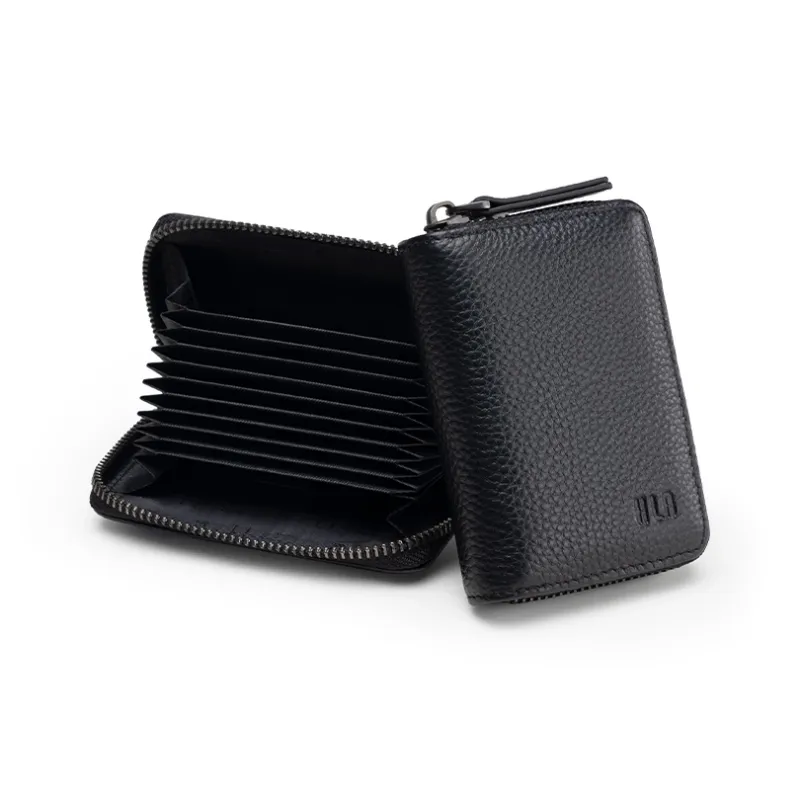 HLA Cow Leather Card Holder, Coin Purse Regular Unisex Classic Black/Brown-6