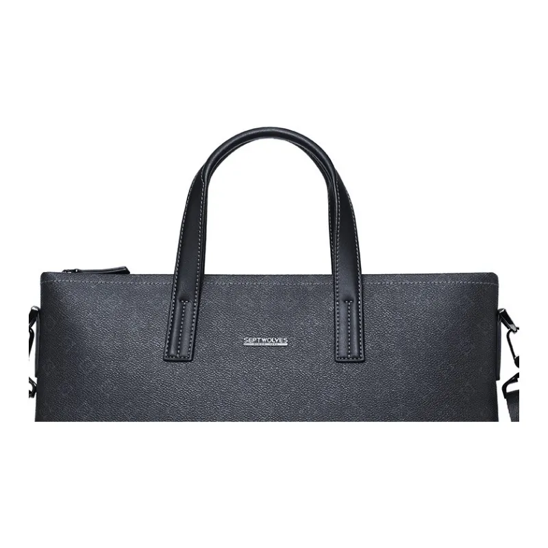 SEPTWOLVES Cow Leather Patchwork With Artificial Leather Briefcases Men's Black-3