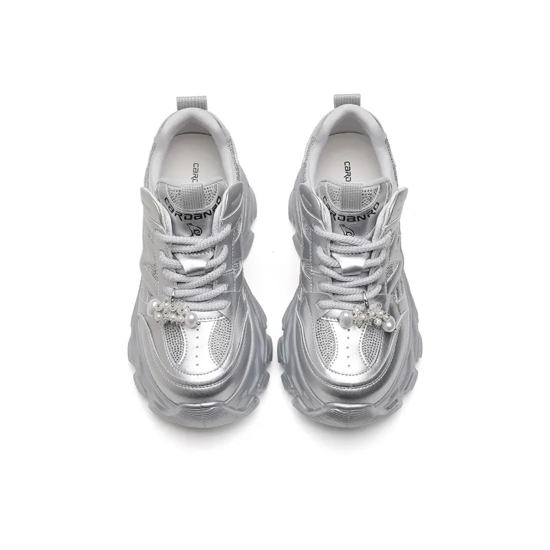CARDANRO Small sized Sky Vegetables Chunky Sneakers Women's Low Top White/Silver-10