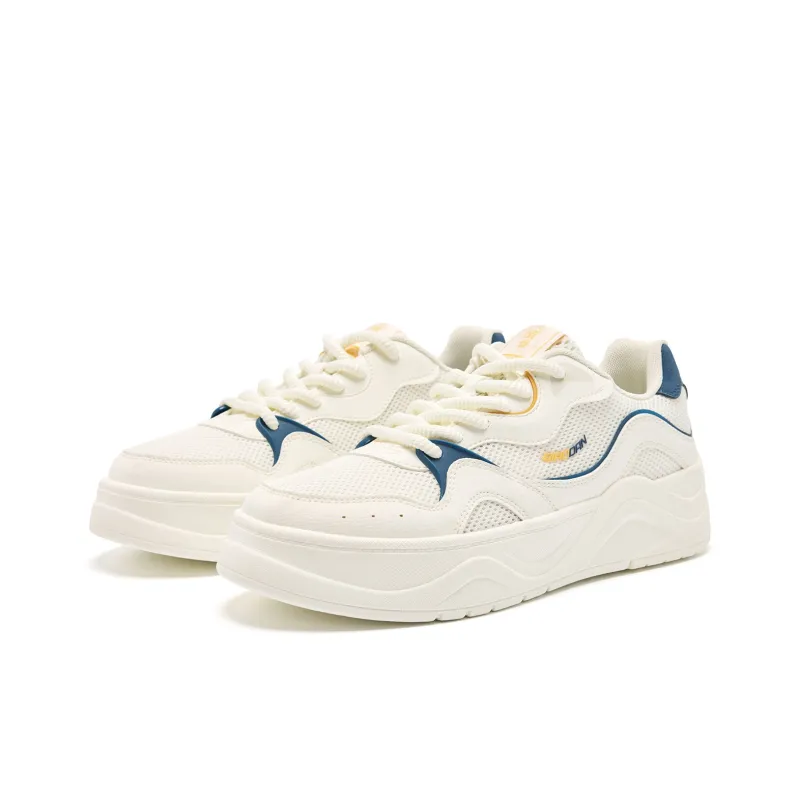 QIAODAN Anti Slip And Wear Resistant Lightweight Low Top Skateboard Shoes Men's White Blue-2